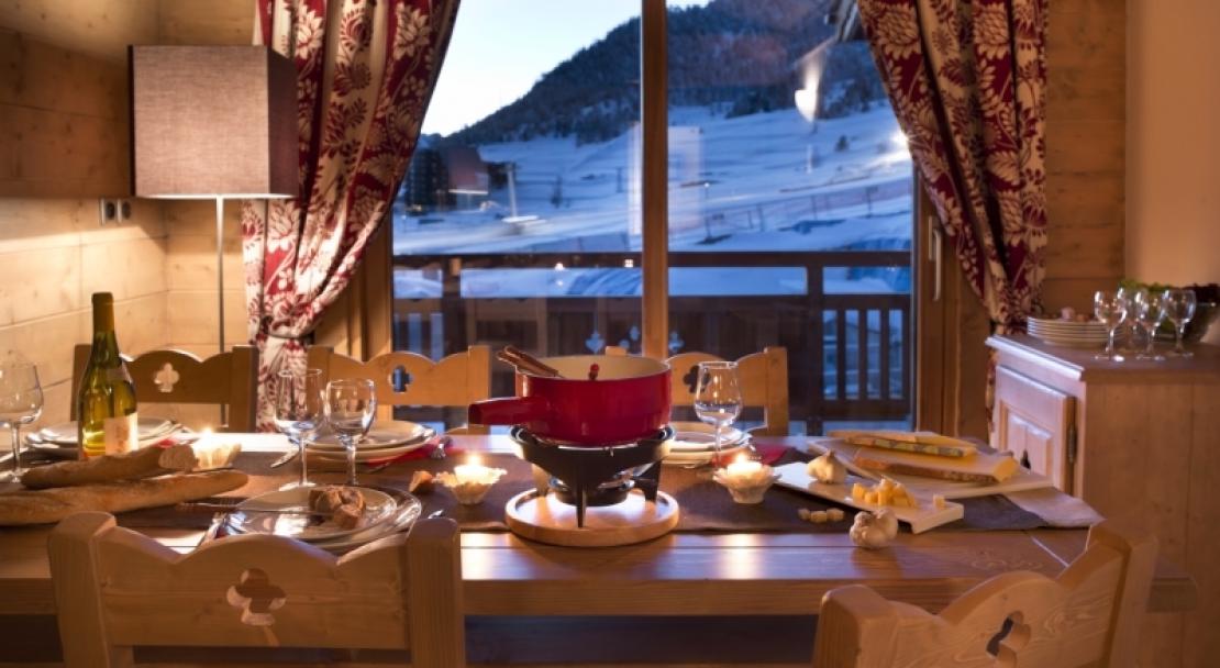 An example of what a dining room might look like in an apartment in L'Oree des Neiges, Vallandry, France
