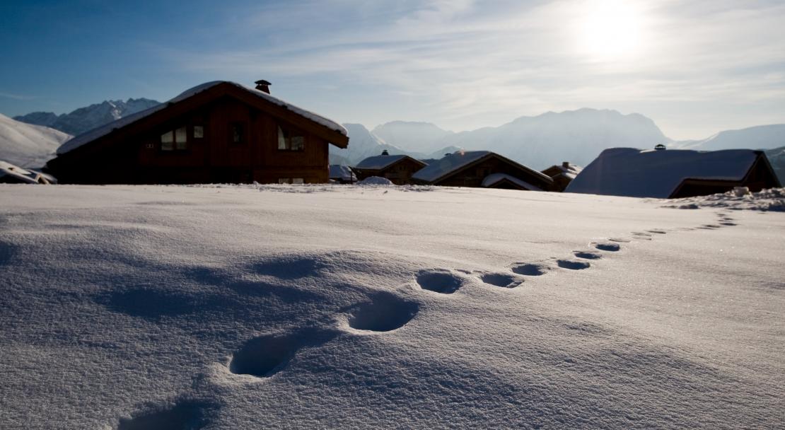 Tracks in the snow in Alpe d'Huez