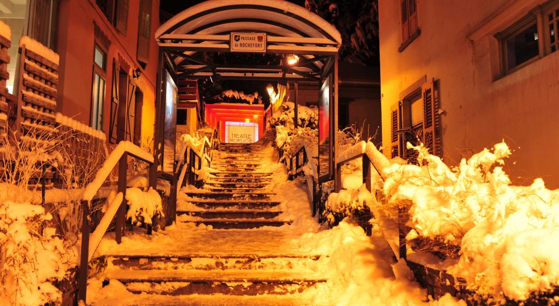 Snow covered stairs in Saint Gervais