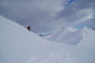 Chris on a powder day at Les Contamines, just up the road from St Gervais