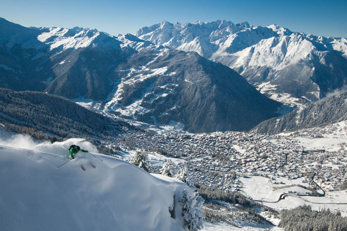 Extreme skiing in the exclusive resort of Verbier