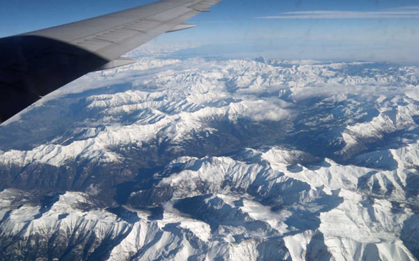 View of Alps from plane window