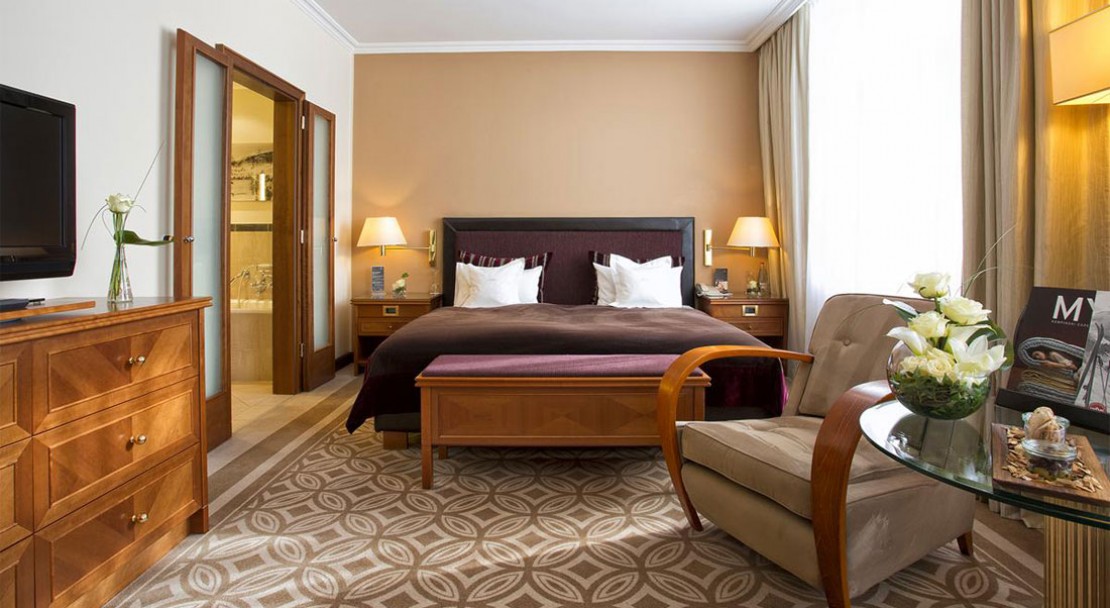 An example of a double room at the Kempinski Grand Hotel des Bains, Switzerland 