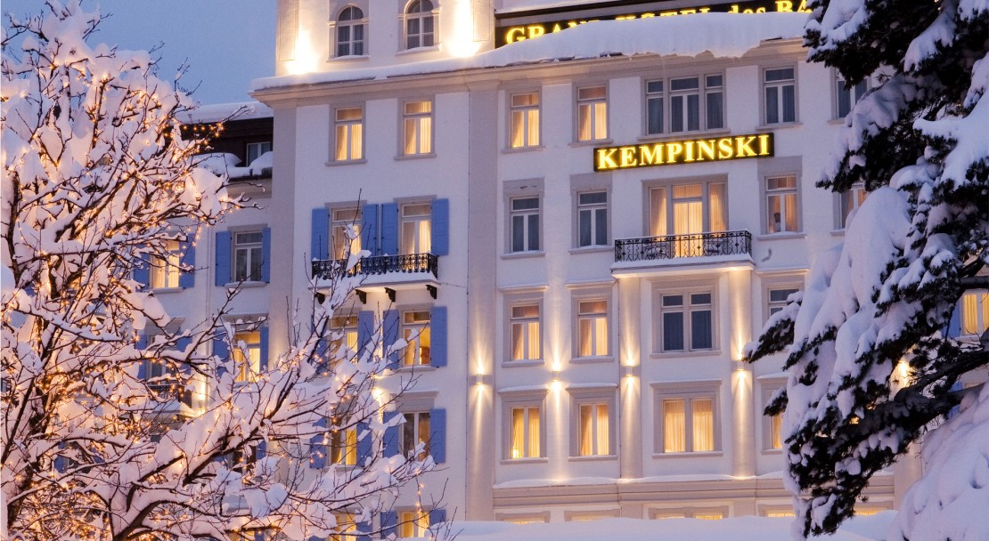 Dusk at the Kempinski Grand Hotel des Bains, St Moritz