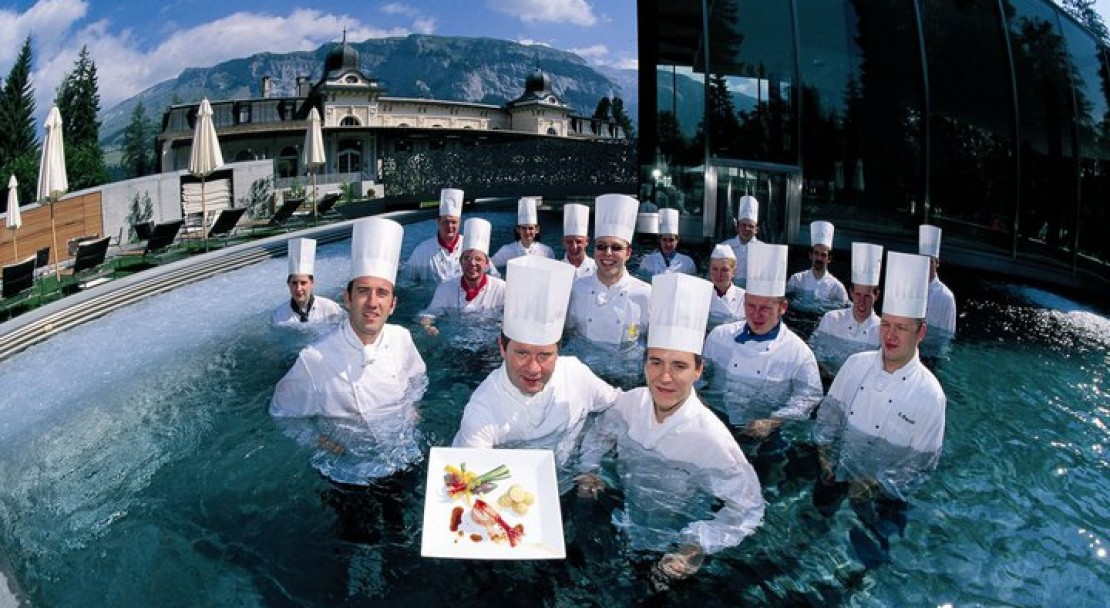 Waldhaus Flims Hotel Chefs in Pool!