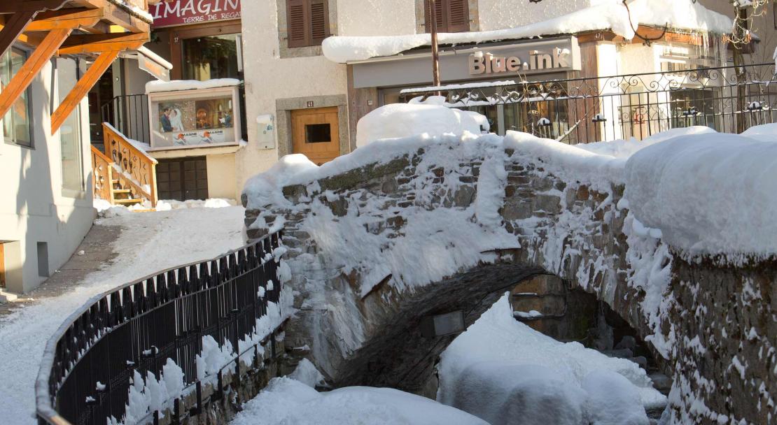 Snowy bridge in Megeve