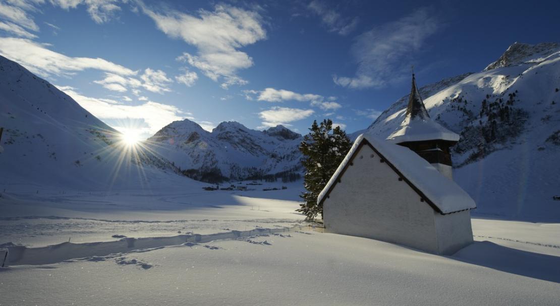 Snowy chapel in Davos