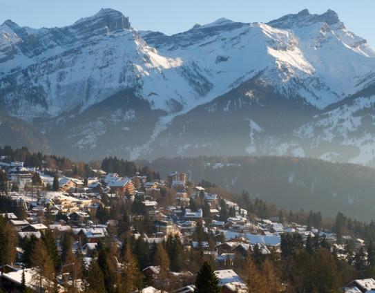Villars from above in the middle of winter