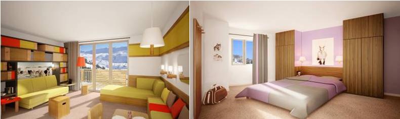 Apartment Atria-Crozats, lounge and bedroom