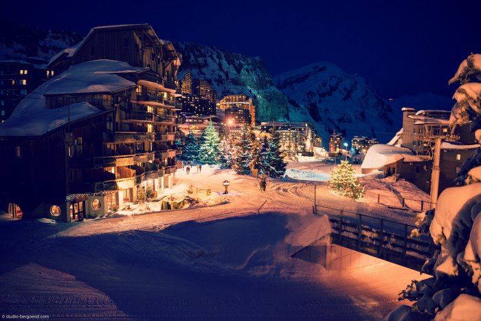 Avoriaz at night with glowing festive lights