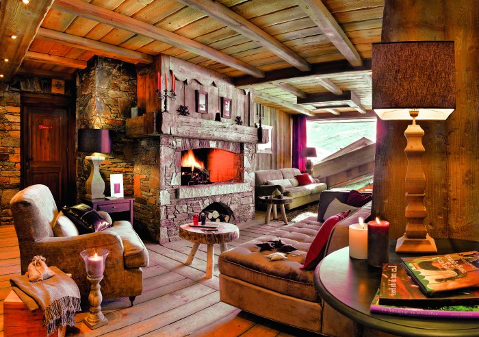Cosy fireplace and lounge in alpine residence